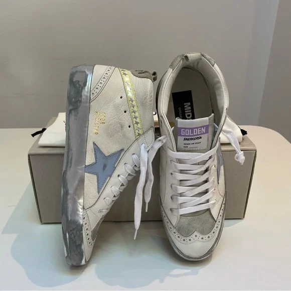 Golden Goose Mid Star Sneaker White Leather/Ice/Blue/Yellow/Metallic sz 38 NIB - Picture 14 of 14